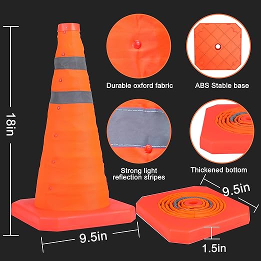 TENKAIWICK 18 Inch 20 Pack Traffic Cones, Collapsible Safety Cones, Multi Purpose Pop-up Cones with Reflective Collar, Orange Cones for Parking lot, Driveway, Driving Training etc