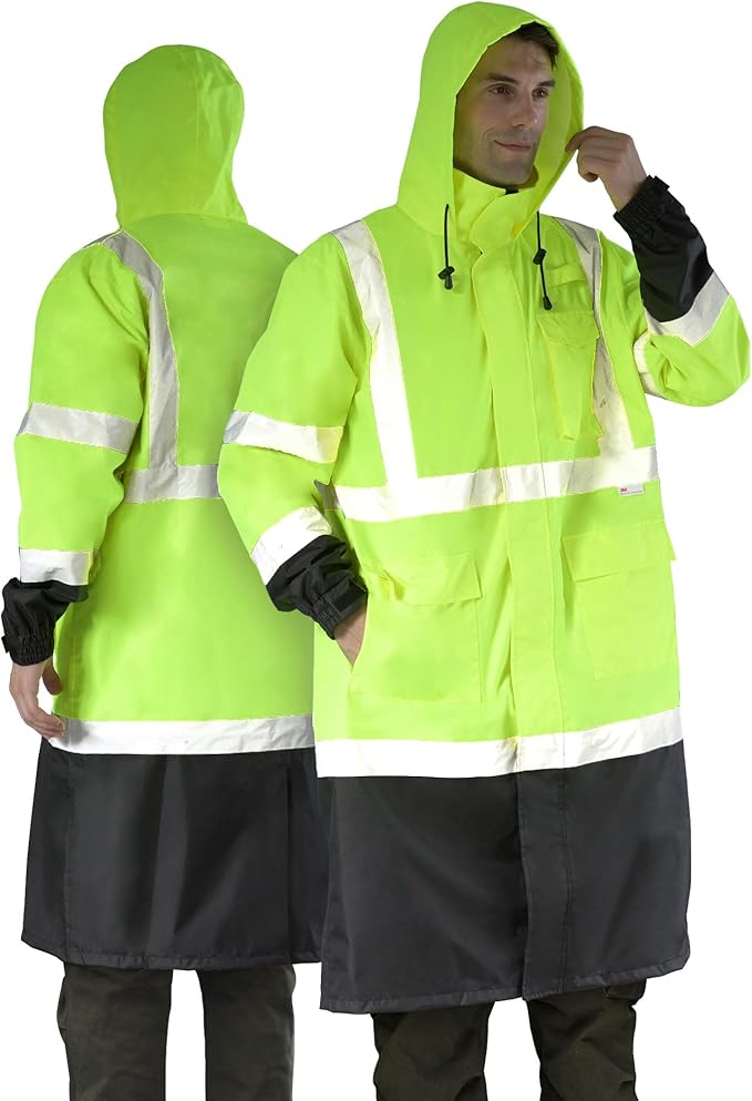 sesafety Safety Rain Coats for Men Work, Class 3 HighVisibility Rain Gear Construction, Reflective Hi Vis RainJacket Lightweight Waterproof