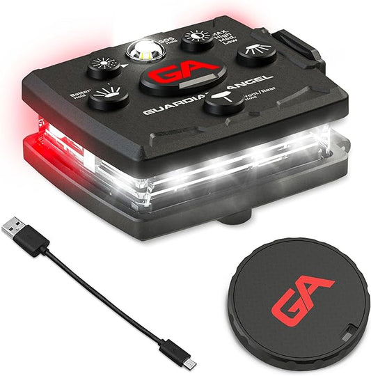 Guardian Angel Micro Series Safety Lights, (All White Front & Red Rear) | Rechargeable, Magnetic & Hands-Free Wearable LED Flashlight for Dog Walking, Cycling, Hiking, Camping & Fishing