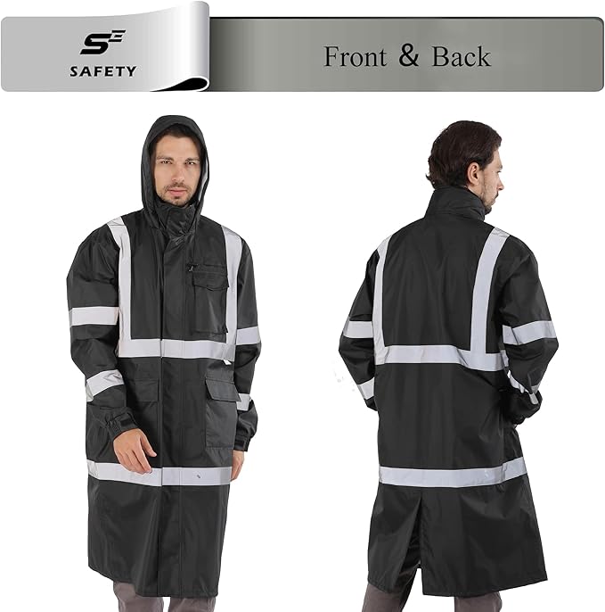 sesafety Safety Rain Coats for Men Work, Class 3 HighVisibility Rain Gear Construction, Reflective Hi Vis RainJacket Lightweight Waterproof