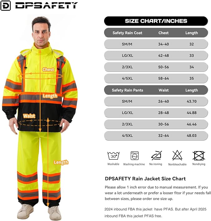 Hi Vis Safety rain Jacket，Reflective Class 3 Rain coat with Inner Mesh Lining and Pockets High Visibility Waterproof work Rain Suits for men&women（Yellow,2XL/3XL）