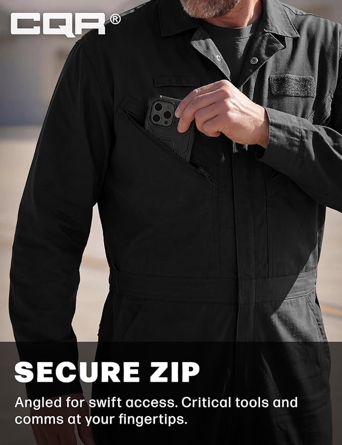 CQR Men's Tactical Ripstop Zip-Front Coverall, Lightweight Durable Utility Work Jumpsuit for Mechanics and Technicians
