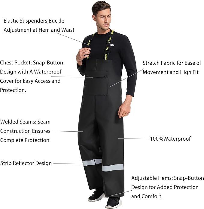 Men's Hi Vis PRO Workwear Waterproof 3-Piece Heavy Duty PU Reflective Rain Jacket, Hoodie & Bib Pants for Work and Safety