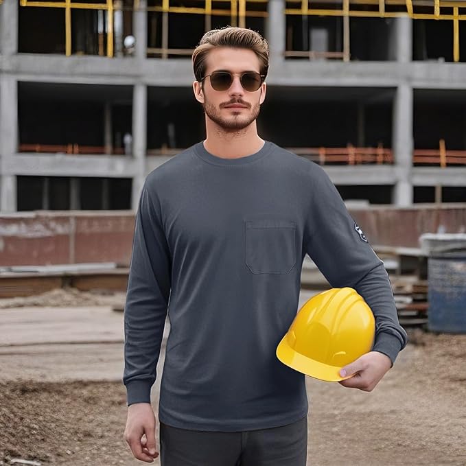 Welding Shirts for Men 7.5OZ FR Shirts, 100% C Flame Resistant Work Shirt with Long Sleeves, Men's Fire Retardant Welding Shirt, Durable Welding Accessories, Grey-YL M