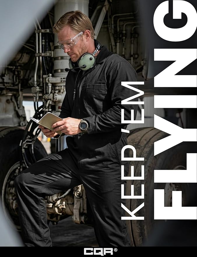 CQR Men's Tactical Ripstop Zip-Front Coverall, Lightweight Durable Utility Work Jumpsuit for Mechanics and Technicians