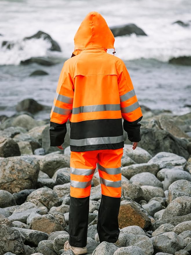 RainRider Rain Suits Waterproof for Men Women Heavy Duty Rain Gear Reflective Jacket Bib Pants 3 Pieces Rainwear