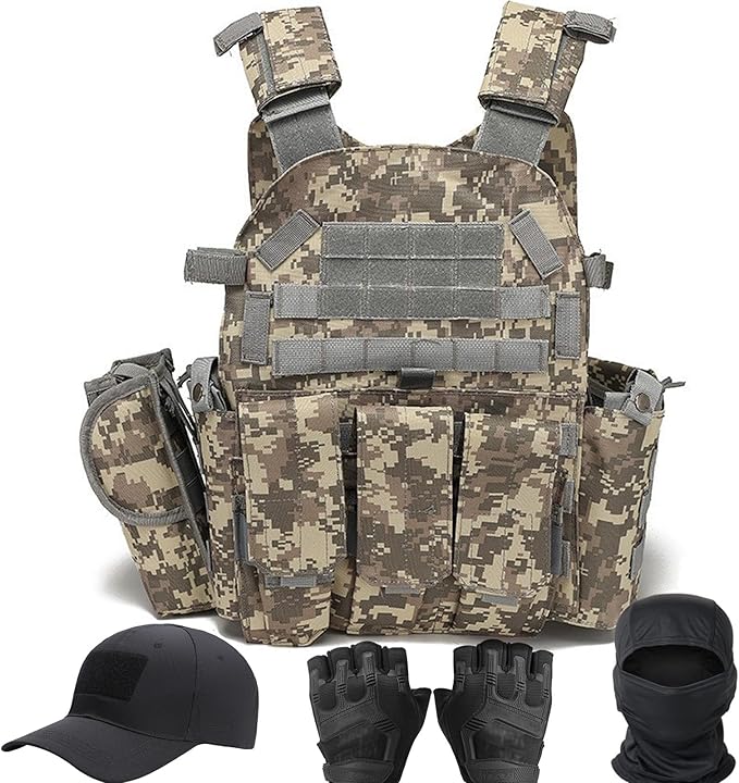 VPZenar Tactical Vest for Men, Airsoft Vest, Black Molle Vest and Cap Protective Equipment, Tactical Airsoft Gear