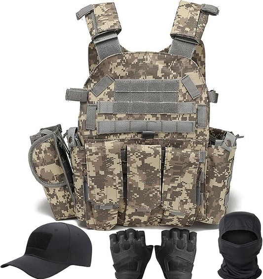 VPZenar Tactical Vest for Men, Airsoft Vest, Black Molle Vest and Cap Protective Equipment, Tactical Airsoft Gear