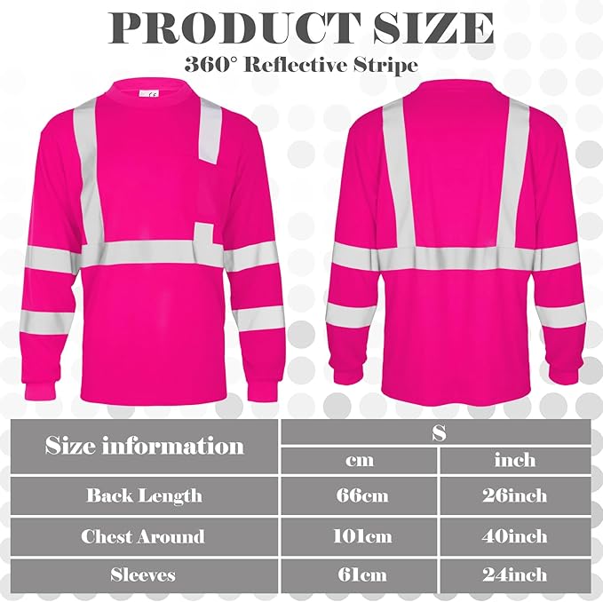 Amylove 4 Pcs Women Long Sleeve Safety Shirt High Visibility Shirts Reflective Construction Work Shirts for Women(S,Rose Red)