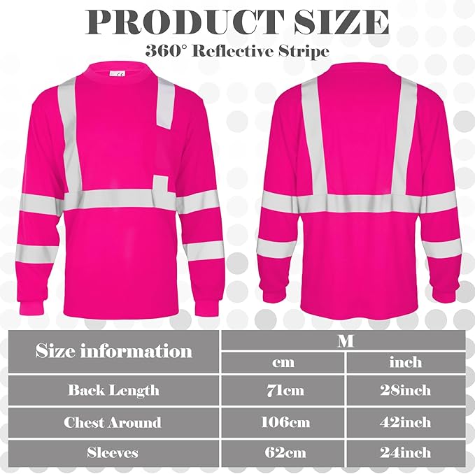 Amylove 4 Pcs Women Long Sleeve Safety Shirt High Visibility Shirts Reflective Construction Work Shirts for Women(M,Rose Red)