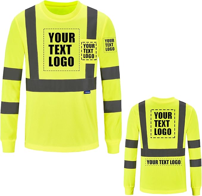 AYKRM Safety T Shirt Reflective High Visibility hi vis Long Sleeve T Shirt (XS-6XL)