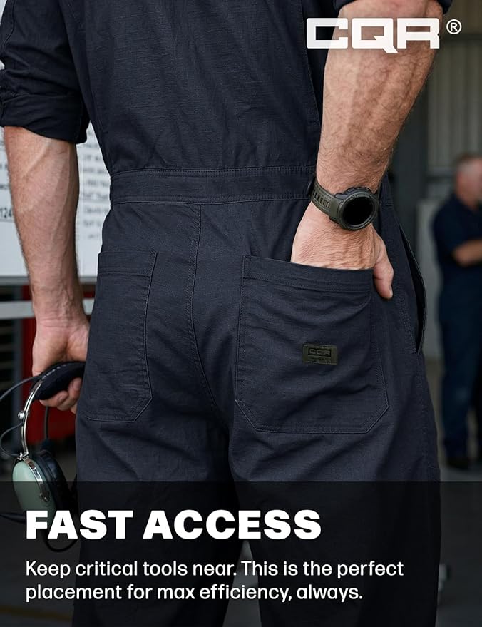 CQR Men's Tactical Ripstop Zip-Front Coverall, Lightweight Durable Utility Work Jumpsuit for Mechanics and Technicians