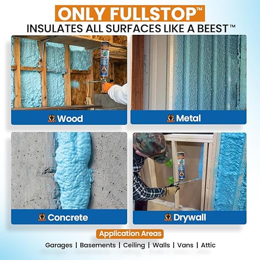BEEST FullStop Fire-Rated Spray Foam Insulation for Walls & Attics - 480 Board ft/sq.ft - High Density Expanding Spray Insulation Foam Sealant for Thermal & Soundproofing - 24 Pack (24x26.8 oz)