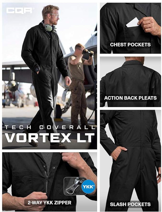 CQR Men's Tactical Ripstop Zip-Front Coverall, Lightweight Durable Utility Work Jumpsuit for Mechanics and Technicians