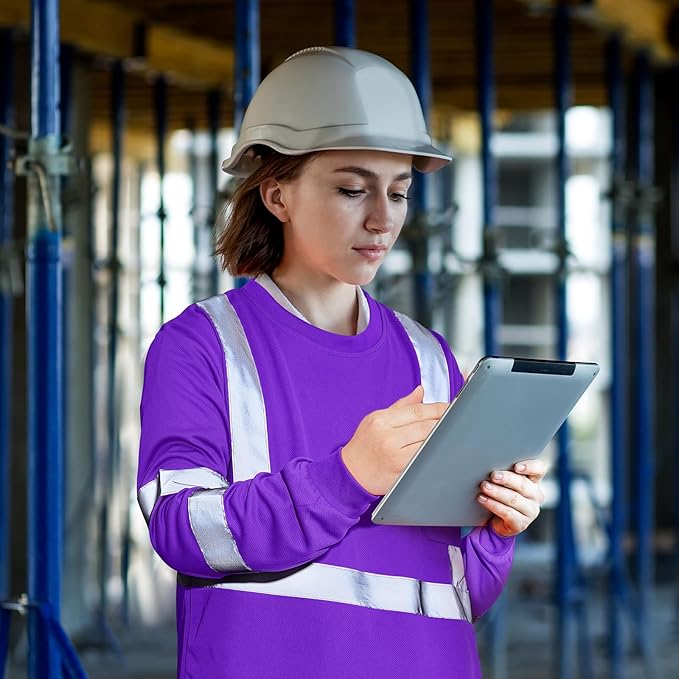 Amylove 4 Pcs Women Long Sleeve Safety Shirt High Visibility Shirts Reflective Construction Work Shirts for Women(S,Purple)