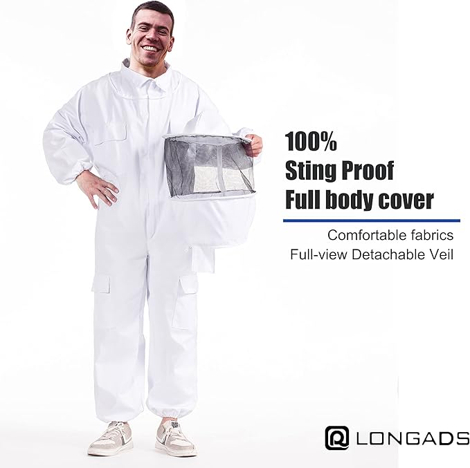 Professional Bee Suits for Men Women Sting Proof with Round Veil, Sting-Proof Full Body Protection Beekeeping Suit with Glove
