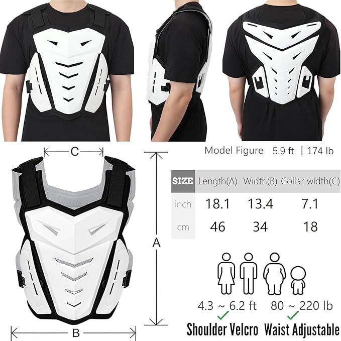 Motorcycle Armor Body Guard Vest, Street Bike Riding Off-Road Racing Cycling Skiing Motocross Adult Chest Protector