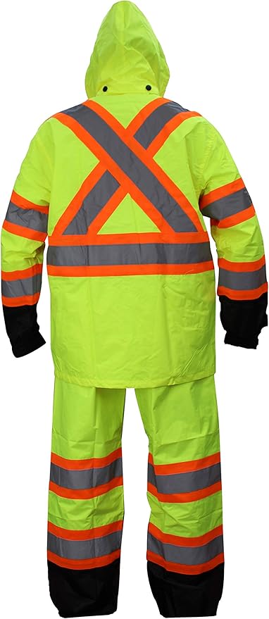 RW-CLA3-TLM55 AND OR77 Class 3 Rain suit, Jacket, Pants High Visibility Reflective Black Bottom