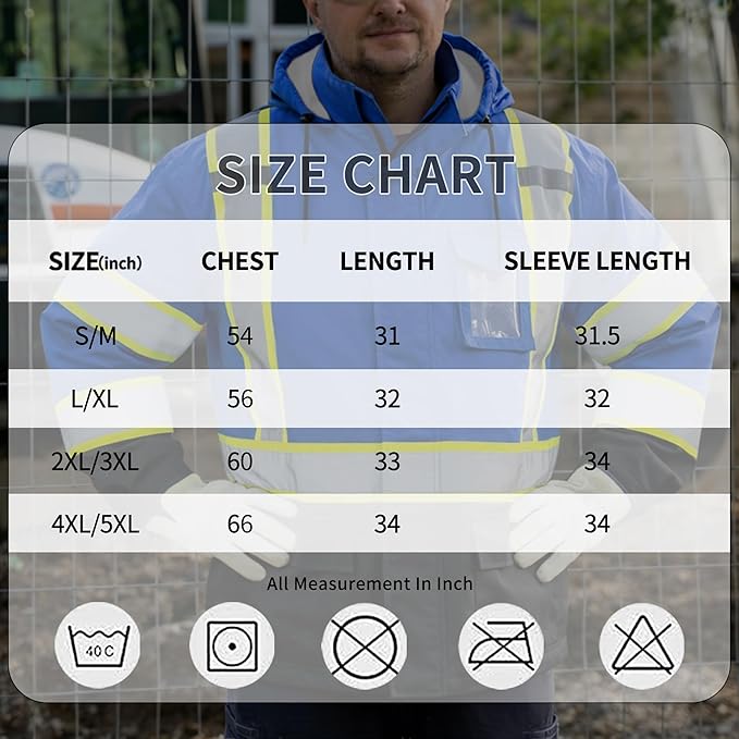 FATONE Hi Vis Rain Jacket for Men Lightweight Reflective Safety Rain Gear Waterproof with Hood, Class 3 Work Raincoat ANSI/ISEA Tested 4XL/5XL