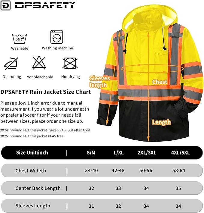 Reflective Rain jackets for men waterproof,Hi Vis Safety Coat With Reflective Strips，High Visibility Class 3 Rain jackets With 2 large pockets,Zipper,Lime,SM/MD