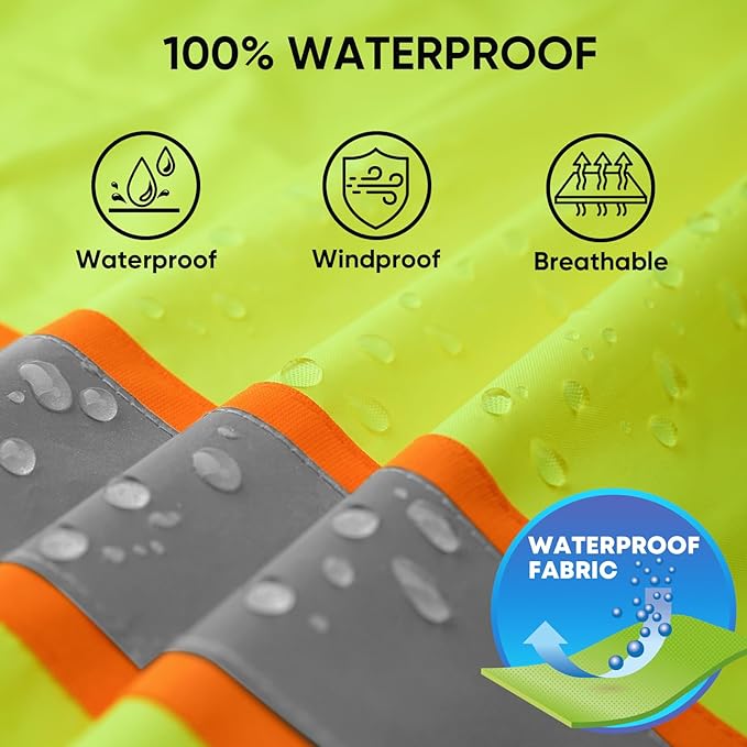 TICONN Hi Vis Rain Jacket and Pants, ANSI Class 3 Reflective High Visibility Safety Rain Suits