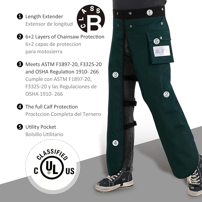 Chainsaw Chaps Apron 8-Layer Wrap for Men/Women Loggers Forest Workers Protective Chain Saw Pants Adjustable
