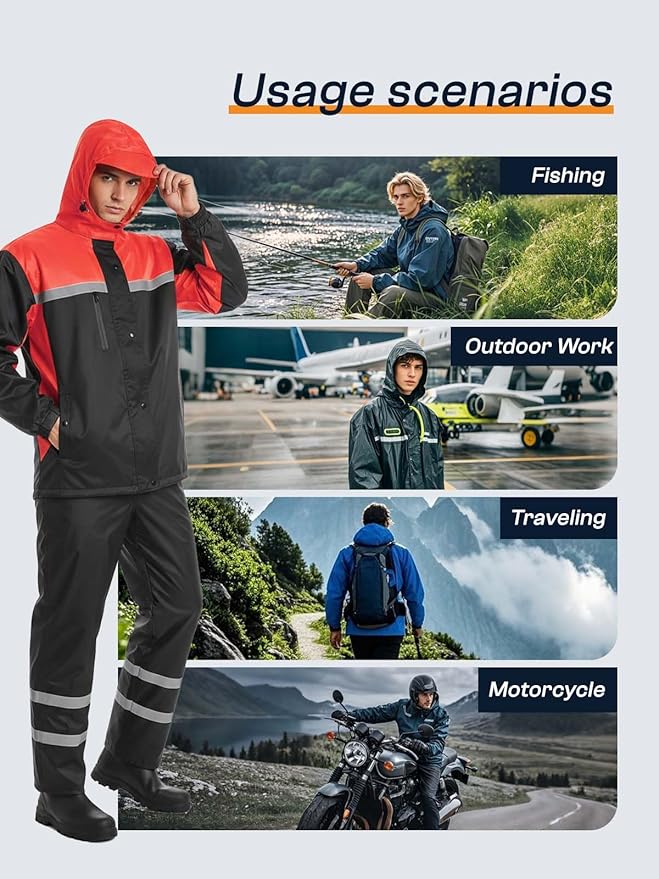 Men's Rain Suit High Visibility Reflective Work Rain Jacket Pants for All Sport Farm Fishing Motorcycle