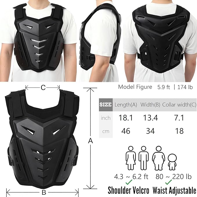 Motorcycle Armor Body Guard Vest, Street Bike Riding Off-Road Racing Cycling Skiing Motocross Adult Chest Protector