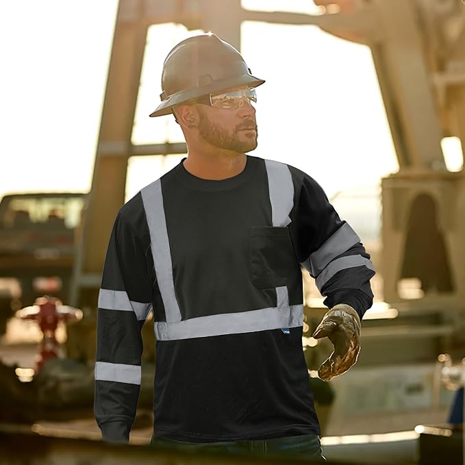 AYKRM Safety T Shirt Reflective High Visibility hi vis Long Sleeve T Shirt (XS-6XL)