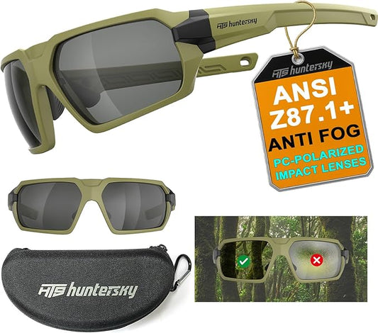 HTS HUNTERSKY Ballistic Tactical ANSI Z87.1+ Impact Protection Anti Fog Shooting Glasses Military Grade Airsoft Range
