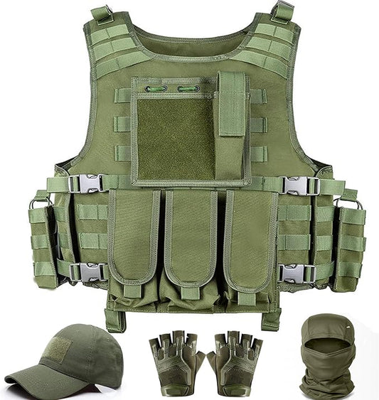 VPZenar Tactical Vest for Men, Airsoft Vest, Black Molle Vest and Cap Protective Equipment, Tactical Airsoft Gear