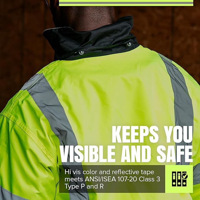 Pioneer Hi Vis Work Jacket for Men - Waterproof Safety Bomber with Reflective Tape