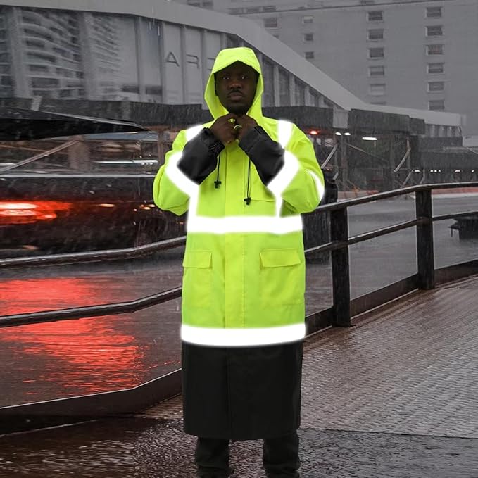 sesafety Safety Rain Coats for Men Work, Class 3 HighVisibility Rain Gear Construction, Reflective Hi Vis RainJacket Lightweight Waterproof