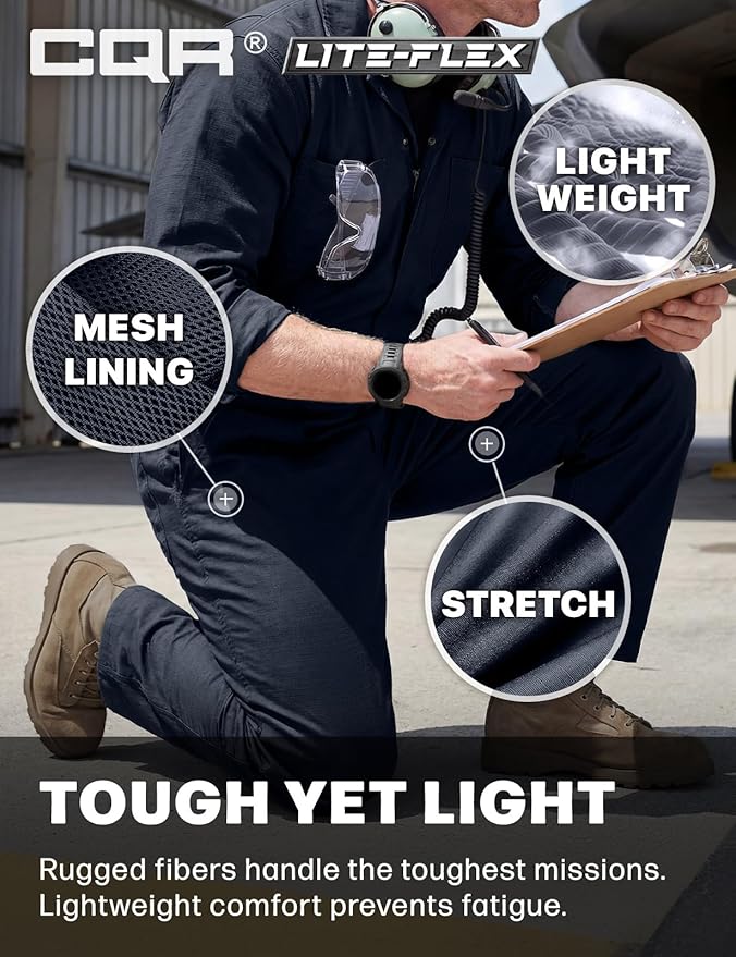 CQR Men's Tactical Ripstop Zip-Front Coverall, Lightweight Durable Utility Work Jumpsuit for Mechanics and Technicians