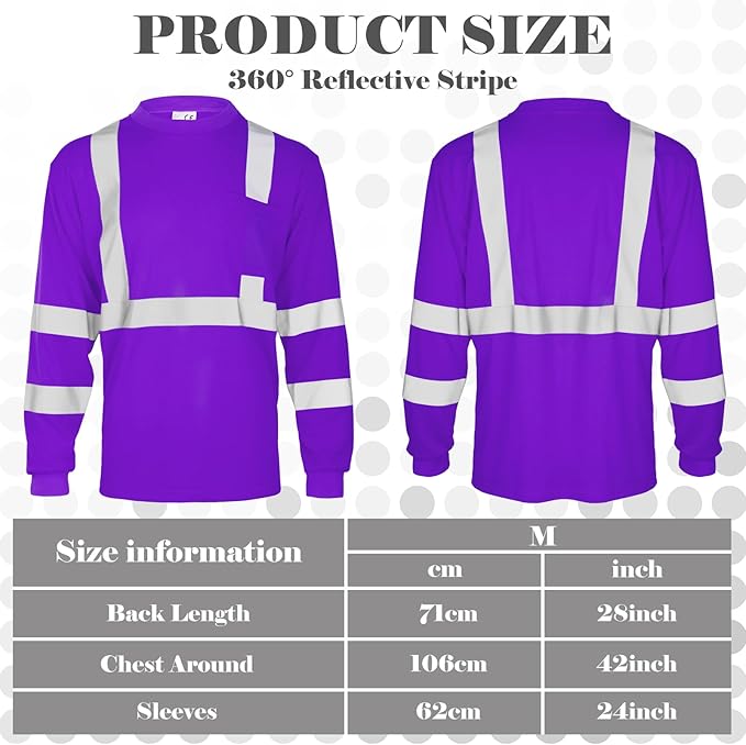 Amylove 4 Pcs Women Long Sleeve Safety Shirt High Visibility Shirts Reflective Construction Work Shirts for Women(M,Purple)