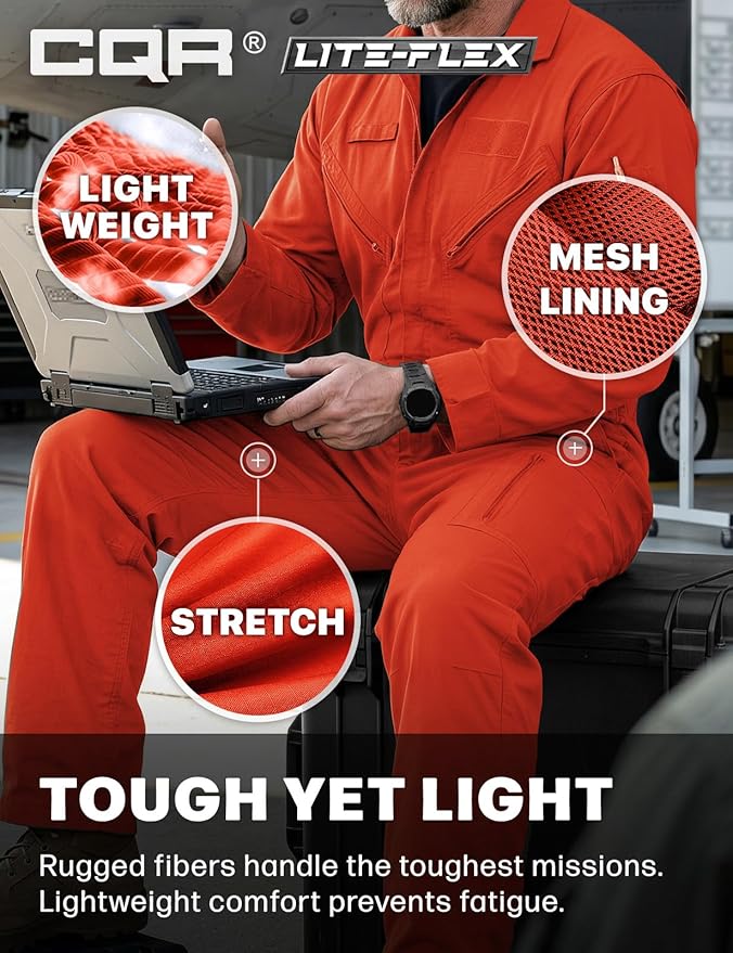 CQR Men's Tactical Ripstop Zip-Front Coverall, Lightweight Durable Utility Work Jumpsuit for Mechanics and Technicians