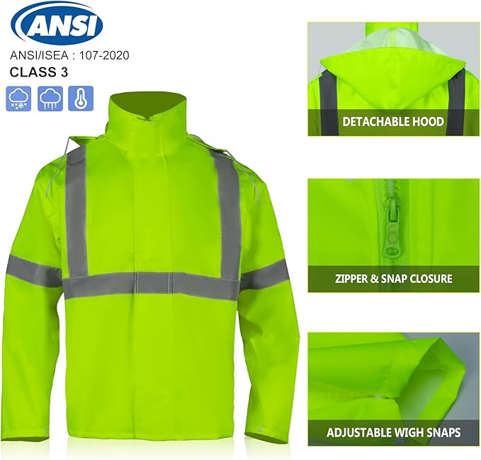VENDACE Hi Vis Reflective Rain Jacket Suit and Pants for Men Waterproof Class 3 High Visibility Safety Rain Gear Raincoat(4XL/5XL)