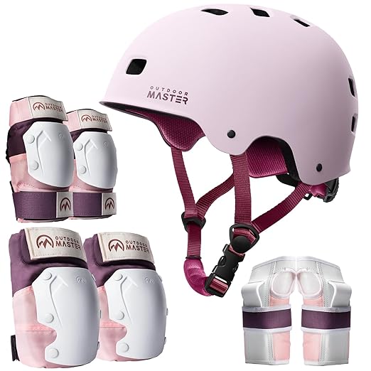 OutdoorMaster Skate Protective Gear Set for Adult & Youth, Skateboard Helmet Knee and Elbow Pads with Wrist Guards for Scooter, Inline Roller Skating, Skateboarding