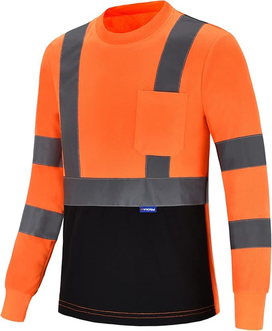 AYKRM Safety T Shirt Reflective High Visibility hi vis Long Sleeve T Shirt (XS-6XL)