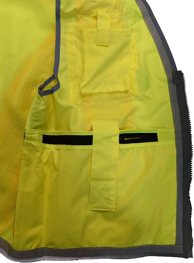 Radians SV55 Class 2 Heavy Woven Two Tone Engineer Vest With Padded Neck To Support Extra Weight In Cargo Pockets, Green, Medium