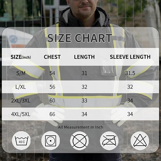 FATONE Hi Vis Rain Jacket for Men Lightweight Reflective Safety Rain Gear Waterproof with Hood, Class 3 Work Raincoat ANSI/ISEA Tested Black L/XL