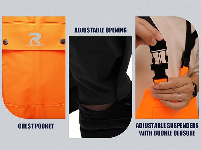 RainRider Rain Suits Waterproof for Men Women Heavy Duty Rain Gear Reflective Jacket Bib Pants 3 Pieces Rainwear