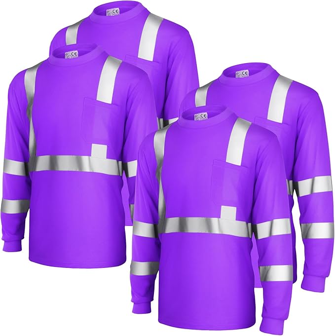 Amylove 4 Pcs Women Long Sleeve Safety Shirt High Visibility Shirts Reflective Construction Work Shirts for Women(S,Purple)
