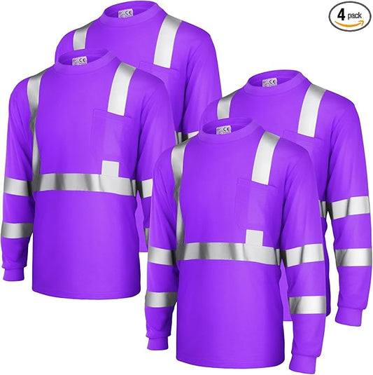 Amylove 4 Pcs Women Long Sleeve Safety Shirt High Visibility Shirts Reflective Construction Work Shirts for Women(L,Purple)