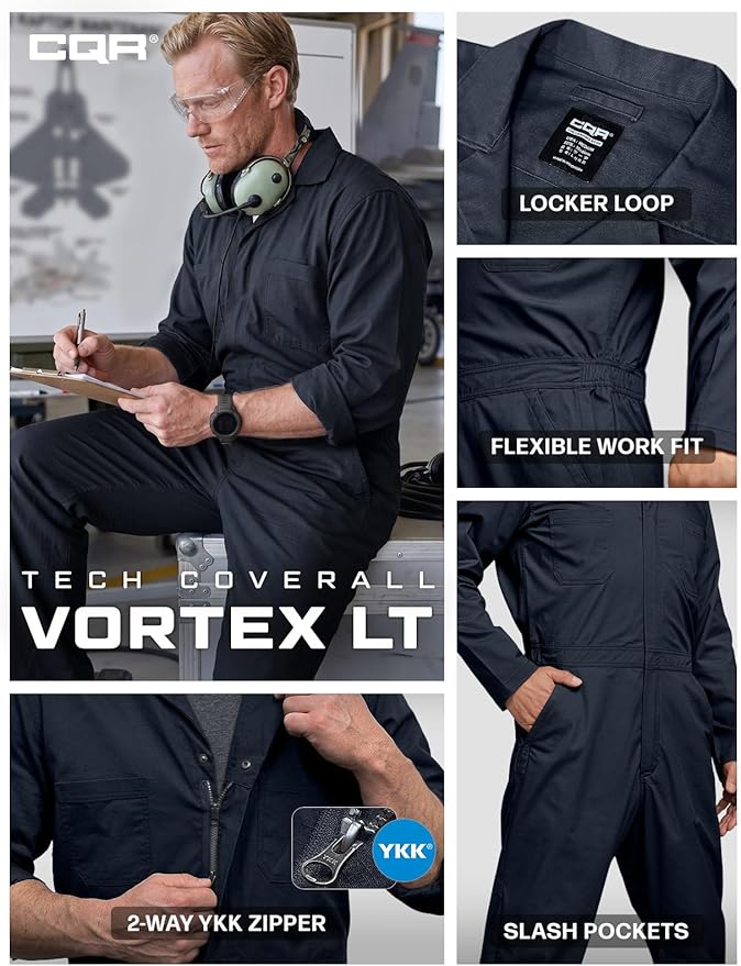 CQR Men's Tactical Ripstop Zip-Front Coverall, Lightweight Durable Utility Work Jumpsuit for Mechanics and Technicians