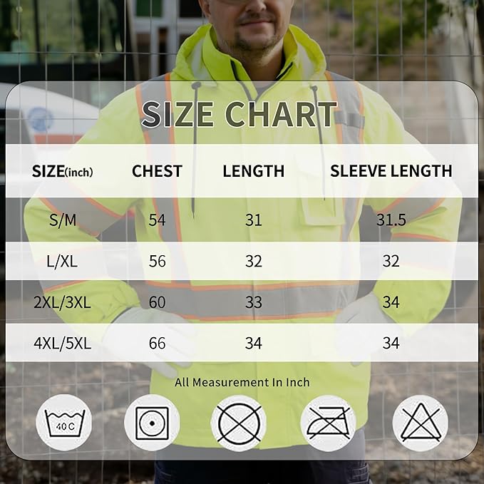 FATONE Hi Vis Rain Jacket for Men Lightweight Reflective Safety Rain Gear Waterproof with Hood, Class 3 Work Raincoat ANSI/ISEA Tested Yellow S/M
