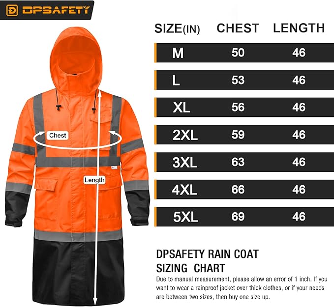 Hi Vis Rain Jacket with 3M Reflective Stripe,High Visibility Class 3 Rain coats,Safety Waterproof Rain Suits for Men with Hood and 2 Large Pockets construction work rain gear(Orange S)