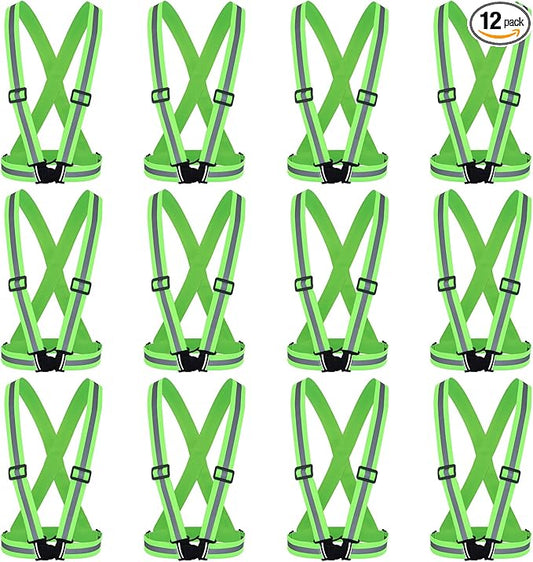 Hercicy 12 Pcs Green Reflective Vest High Visibility Safety Vest Adjustable Straps for Construction Workers Traffic Control Running Adults (Green)