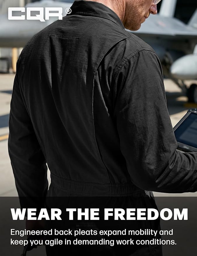 CQR Men's Tactical Ripstop Zip-Front Coverall, Lightweight Durable Utility Work Jumpsuit for Mechanics and Technicians