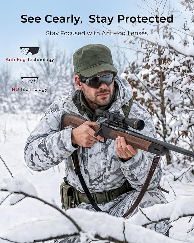 ONNAIS Shooting Glasses with Earplugs - ANSI Z87.1+ Safety Glasses with Detachable NRR 32dB Earplugs, Gifts for Men and Women